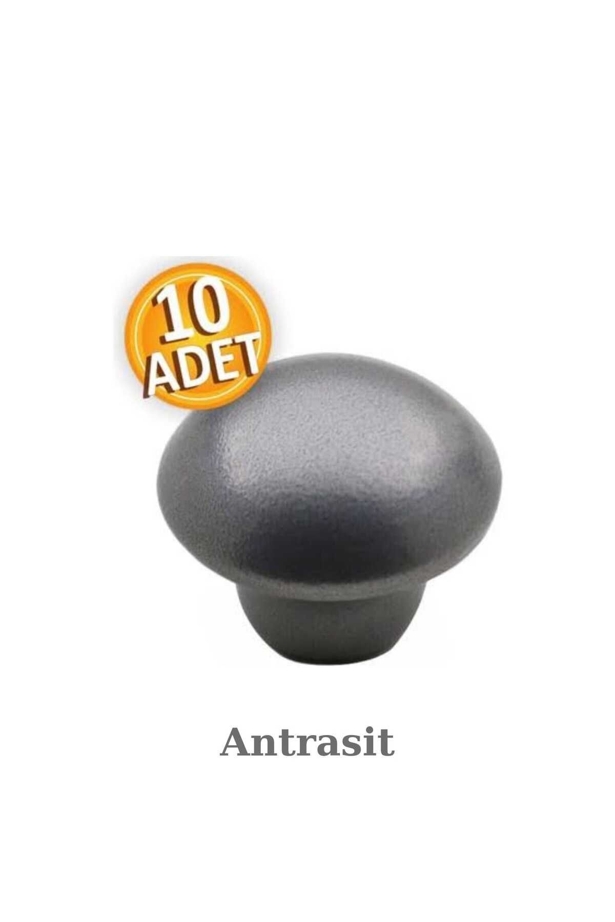 (10 ADET) Sedef Mantar Düğme Kulp (ANTRASİT) Tv Ünite Çocuk Odası Çekmece Kapak Kulpu
