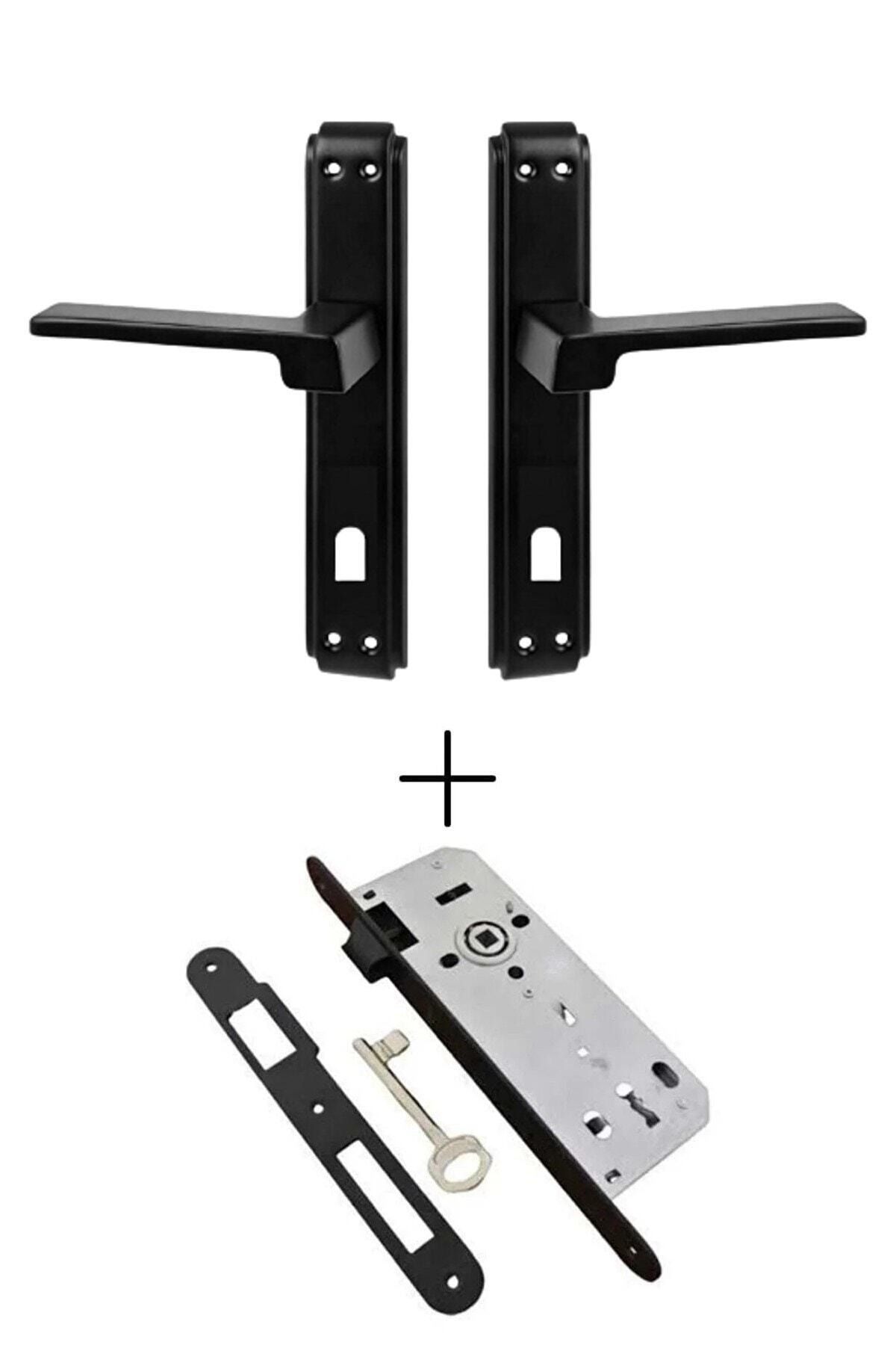 Anka Aynalı (ODA) Kapı Kolu Mat Siyah / Siyah Kapı Kilidi 40mm / Set Olarak