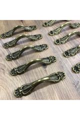 (10 ADET) 258-96-64a Kulp Eskitme Antik Sarı Mobilya Komidin Konsol Şifonyer Çekmece Kulbu 96-64mm