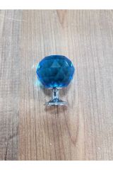 (10 ADET) Küre Kristal Mavi Krom Düğme Kulp Mobilya Vestiyer Çekmece Dolap Kulbu 30mm