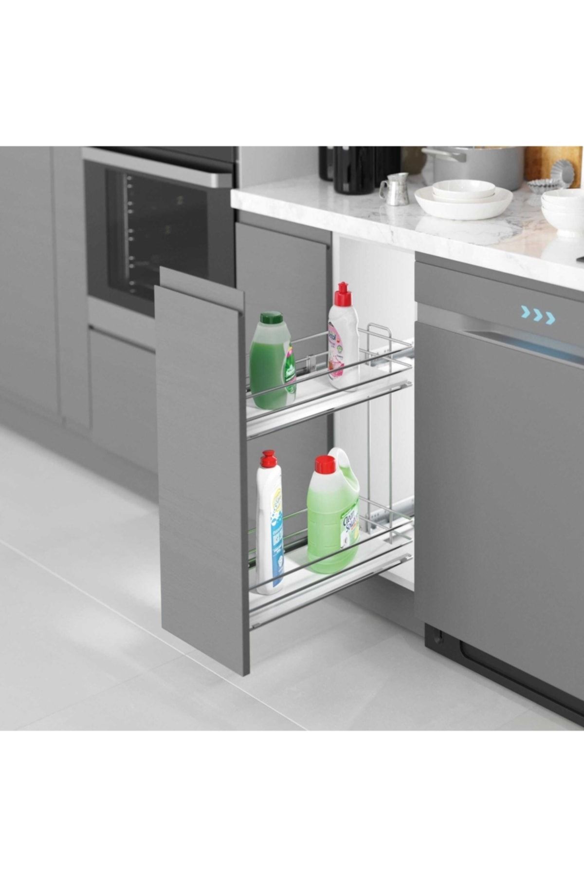 Starax S-2492-c Ahşap Tablalı Gizli Tandem Frenli Raylı Deterjanlık - Şişelik Sağ (modül 16cm)